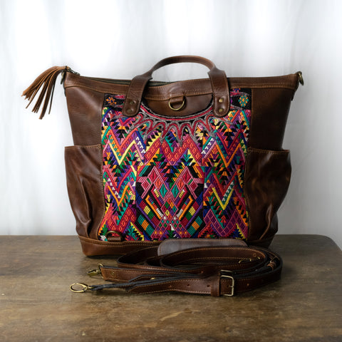 Shop Butterfly Vintage Huipil Bag with Xela Leather Online